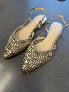 Jessica Simpson gold woven slingback flats